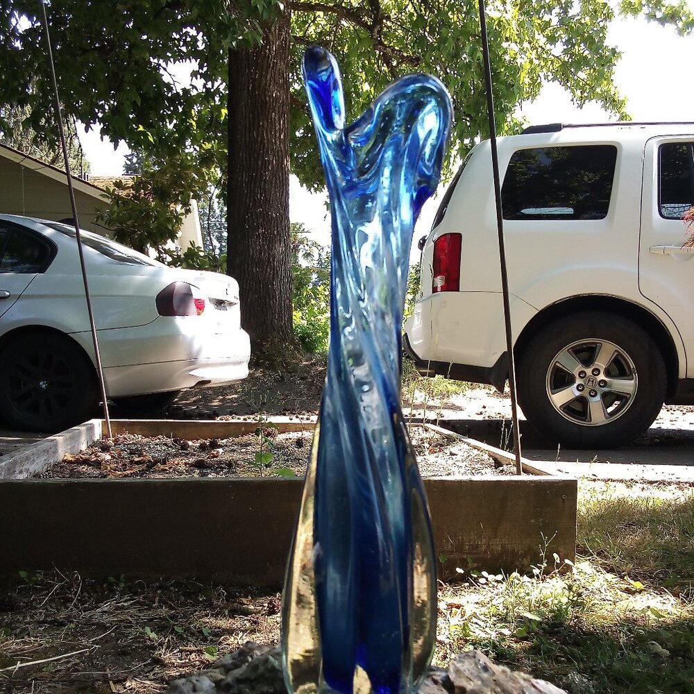 Vintage MCM 3 Finger Swung Vase Art Glass Cobalt Blue - Picture 4 of 6
